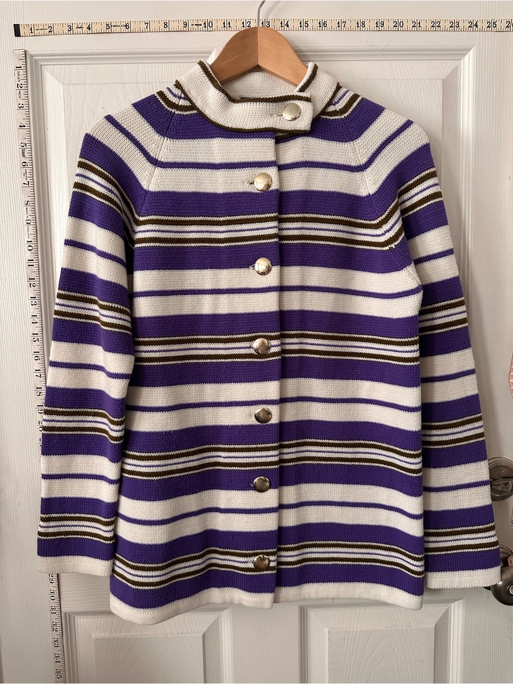 Striped Purple and White Button-Front Sweater Blazer